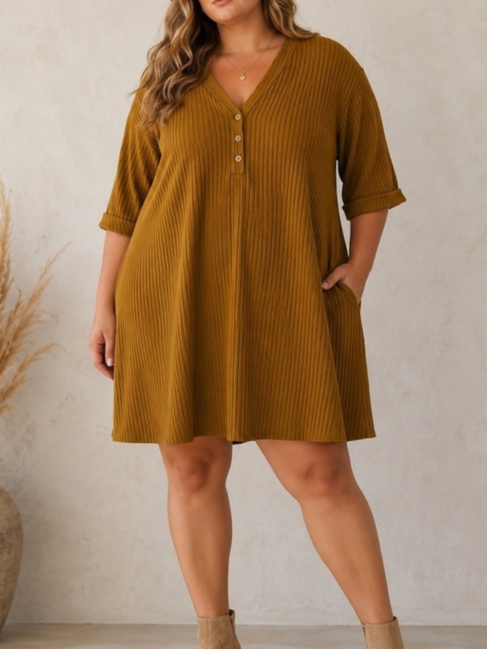 Lisa Bayne Linen Blend Oversized Boho Lagenlook Pinstripe Shift Tunic Dress